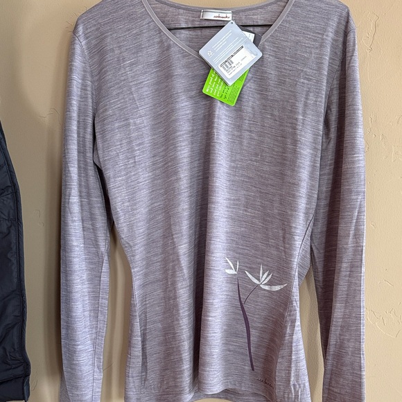 Icebreaker Tops - Icebreaker Heather Gray Long Sleeve Silk Weight Women's Top